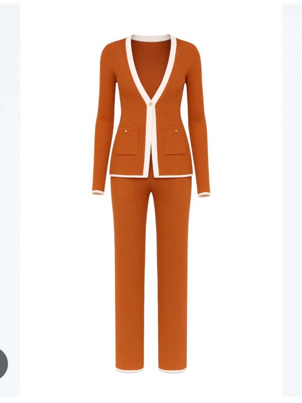 NWOT Contrast-Trim Ribbed Knit Pantsuit in Rust